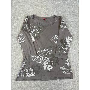 Vintage Glima Floral Long Sleeve Top Shirt Womens Small Gray White Boho Casual
